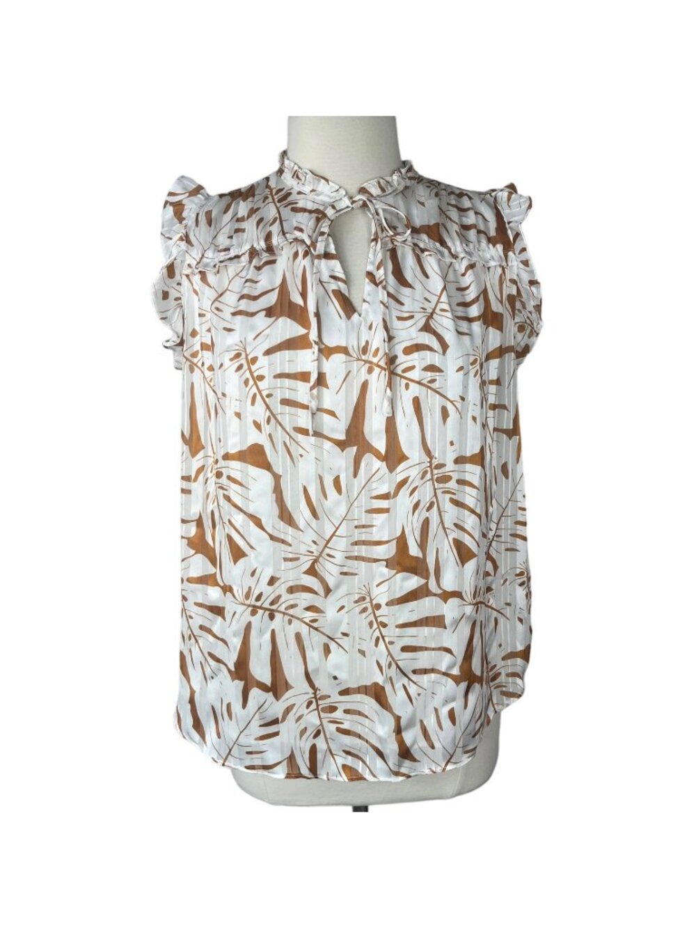 Rachel Rachel Roy Sleeveless Blouse Womens Medium White Gold Ruffle Sleeves